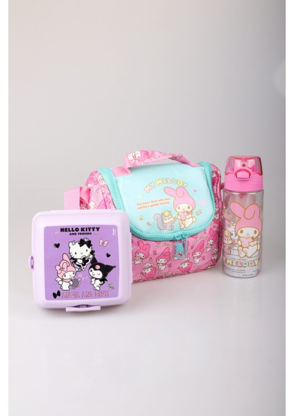 Dekomus Ile Yeni Sezon Lisanslı My Melody&best Frıends Termoslu Beslenme ÇANTASI,500 ml Matara ve 2 Katlı Beslenme Kutusu /lunch Box Seti "ıslak Mendil Hediyeli"