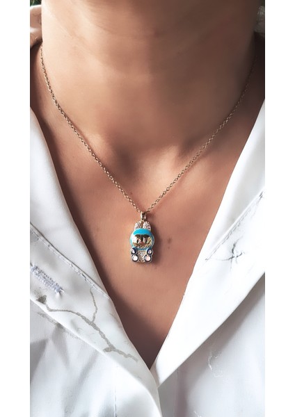 Renkli Mineli Zirkon Taşlı Labubu Çelik Kolye fiyatları