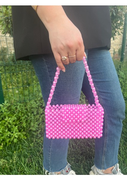 Özel Tasarım Pembe Boncuk El Çantası