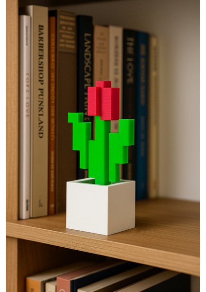 Bolario Minecraft Saksılı Kırmızı-Beyaz Çiçek 16CM Dekoratif Figür