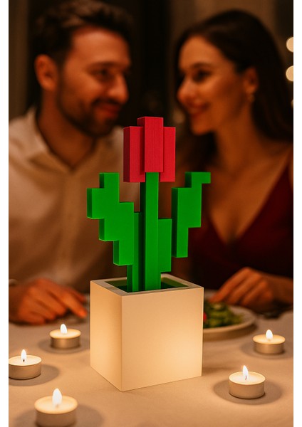 Bolario Minecraft Saksılı Kırmızı-Beyaz Çiçek 16CM Dekoratif Figür modelleri