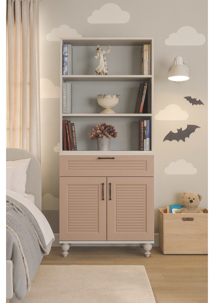 Masal Kapaklı Şifonyer ve Kitaplık | MDF | Doğal Ağaç Detaylar | Modern & Şık Tasarım