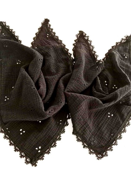Siyah Nakışlı Muslin Kumaş Anne Kız Kombin – %100 Pamuk, Nefes Alan Doğal Kumaş Bandana fiyatları