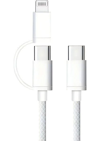 60W iPhone Samsung Xiaomi Huawei Type-C ve Lightining 2in1 1m Halat Örgü Hızlı Şarj ve Data Kablosu
