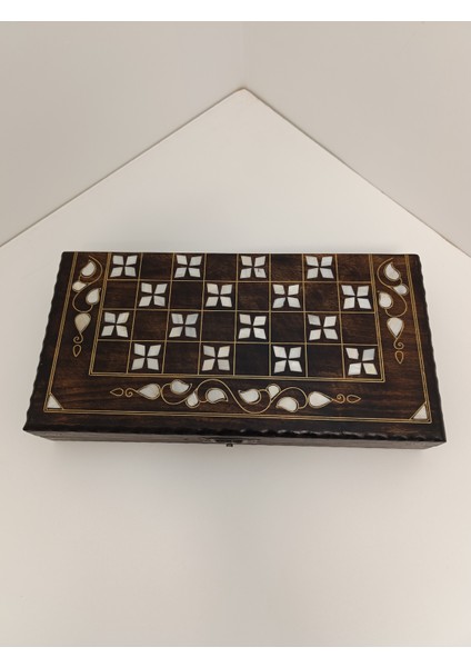Sedef Kakma Telkari Işlemeli El Işçiliği Orta Boy Ahşap Tavla - Koyu Renk (20X40 Cm) fiyatları