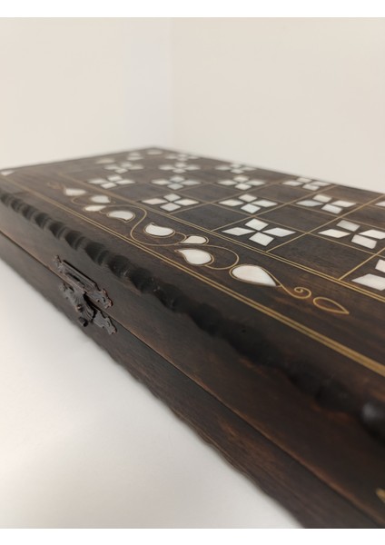 Sedef Kakma Telkari Işlemeli El Işçiliği Orta Boy Ahşap Tavla - Koyu Renk (20X40 Cm) modelleri