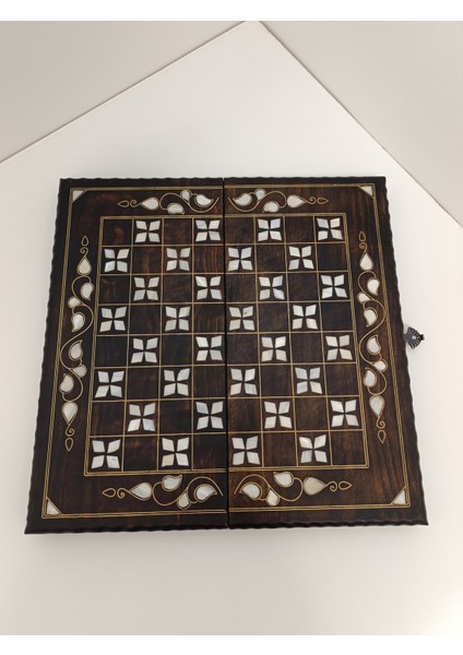 Sedef Kakma Telkari Işlemeli El Işçiliği Orta Boy Ahşap Tavla - Koyu Renk (20X40 Cm) fırsatları