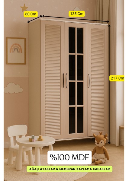 Masal 3 Kapaklı Çekmeceli Genç Odası Dolabı | MDF Kalite | Fonksiyonel ve Estetik fiyatları