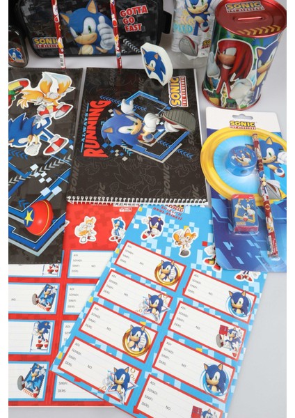 Dekomus Ile Lisanslı Sonıc Büyük Boy Okul ve Kalem Çantası Ile Matara,beslenme Kabı Kırtasiye Seti modelleri