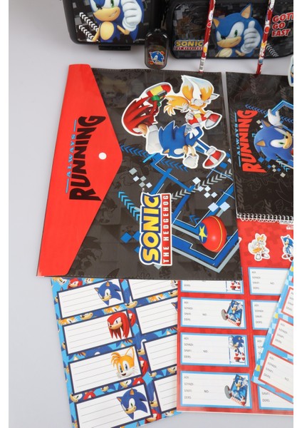 Dekomus Ile Lisanslı Sonıc Büyük Boy Okul ve Kalem Çantası Ile Matara,beslenme Kabı Kırtasiye Seti