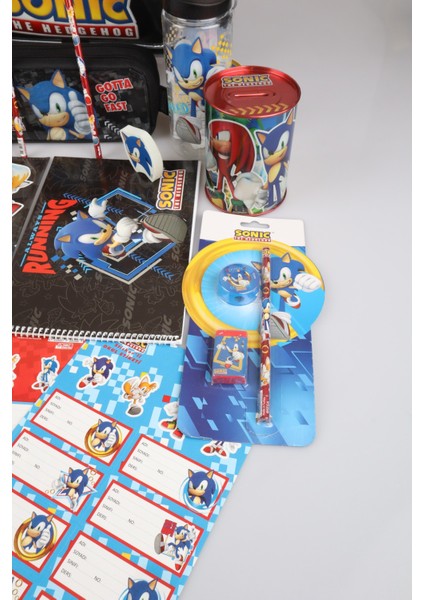 Dekomus Ile Lisanslı Sonıc Büyük Boy Okul ve Kalem Çantası Ile Matara,beslenme Kabı Kırtasiye Seti