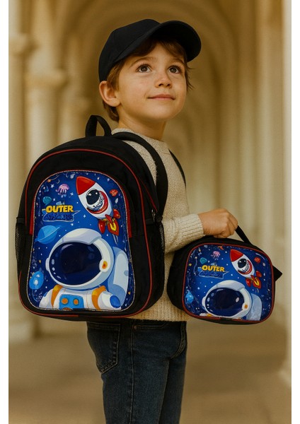 Astronot Desenli Erkek Çocuk Okul Çantası ve Beslenme Çantası Takım