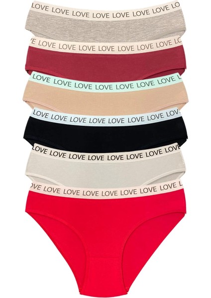 6 Adet Pamuklu Esnek Kadın Slip Bikini Külot Geniş Lastikli Baskılı