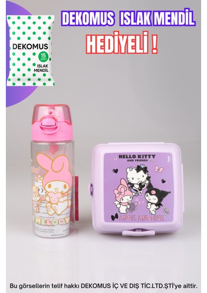 Dekomus Ile Yeni Sezon Lisanslı My Melody&best Frıends Hello Kıtty,kuromı 500 ml Matara ve 2 Katlı Beslenme Kutusu /lunch Box Seti