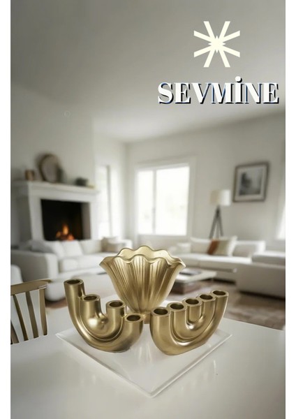 ✨Golden Aura 3’lü Vazo & Mumluk Seti – Iskandinav Bohem Altın Masaüstü Dekorasyon Takımı