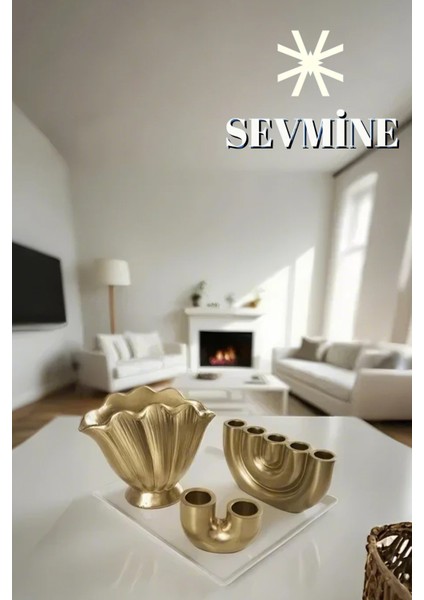 ✨ Golden Denge 3’lü Vazo & Mumluk Seti – Bohem & Iskandinav Gold Masa Dekoru