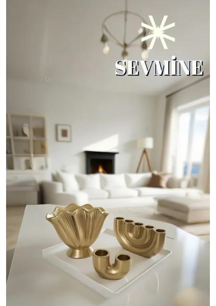 ✨ Golden Denge 3’lü Vazo & Mumluk Seti – Bohem & Iskandinav Gold Masa Dekoru fiyatları