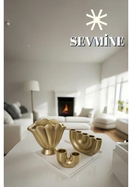 ✨ Golden Denge 3’lü Vazo & Mumluk Seti – Bohem & Iskandinav Gold Masa Dekoru modelleri