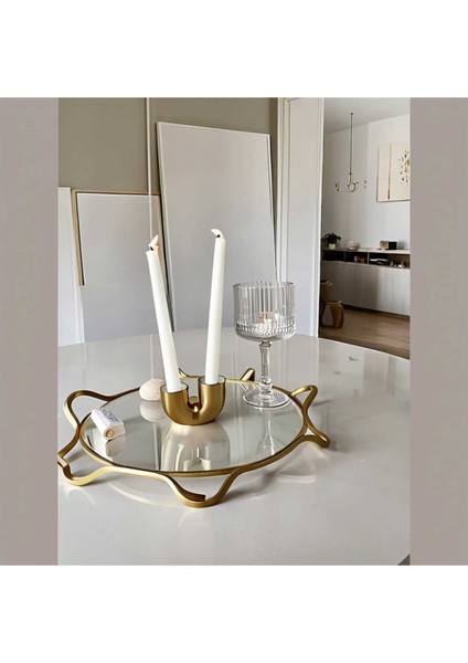 Bohem Iskandinav Gold Ahşap Mumluk | Hediyelik Sade Zarif Minimalist Dekor Trend Tasarım