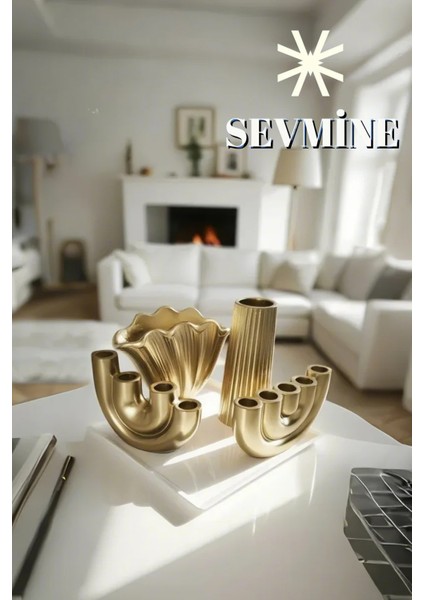 ✨ Golden Ahenk 4'lü Vazo ve Mumluk Seti – Bohem & Iskandinav Altın Dekor Serisi