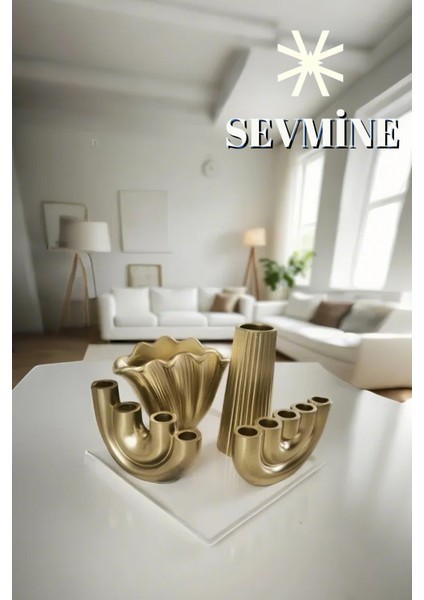 ✨ Golden Ahenk 4'lü Vazo ve Mumluk Seti – Bohem & Iskandinav Altın Dekor Serisi modelleri