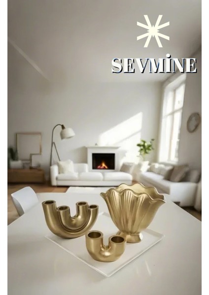 ✨ Golden Calm 3’lü Iskandinav Vazo & Mumluk Seti – Bohem Gold Masaüstü Dekorasyon Takımı modelleri
