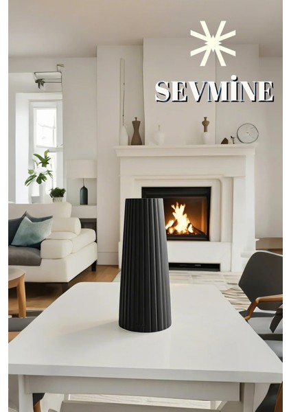 Iskandinav Tarzı Bohem Çizgili Siyah Beton Vazo – 18 cm Dekoratif Aksesuar