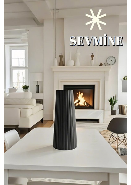 Iskandinav Tarzı Bohem Çizgili Siyah Beton Vazo – 18 cm Dekoratif Aksesuar fiyatları