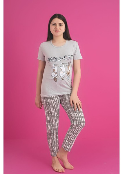 Faryakids Pamuklu Kısa Kollu Kedi Desenli Kız Çocuk Pijama Takımı fiyatları