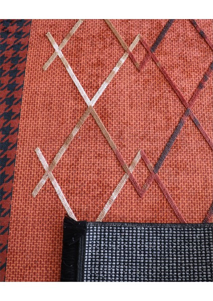Turuncu Salon Halısı Dekoratif Nakkaş Kilim Makinada Yıkanabilir Mutfak Halısı Kaymaz Taban Yolluk indirimleri