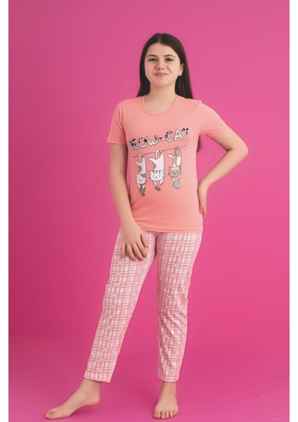 Faryakids Pamuklu Kısa Kollu Kedi Desenli Kız Çocuk Pijama Takımı fiyatları