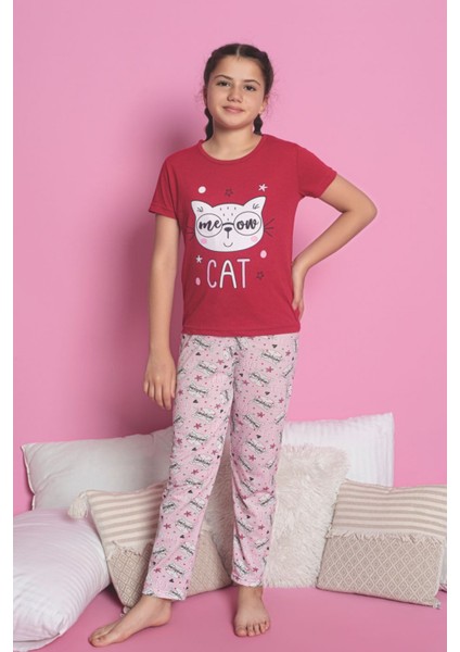 Faryakids Pamuklu Kısa Kollu Kedi Desenli Kız Çocuk Pijama Takımı fiyatları