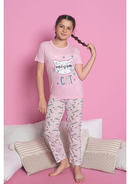 Faryakids Pamuklu Kısa Kollu Kedi Desenli Kız Çocuk Pijama Takımı fiyatları