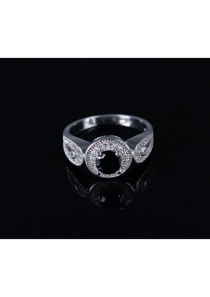 925 Ayar Gümüş Zirkon ve Siyah Spinel Taşlı Kadın Yüzüğü Parmağa Göre Ayarlanır 4.30 gr