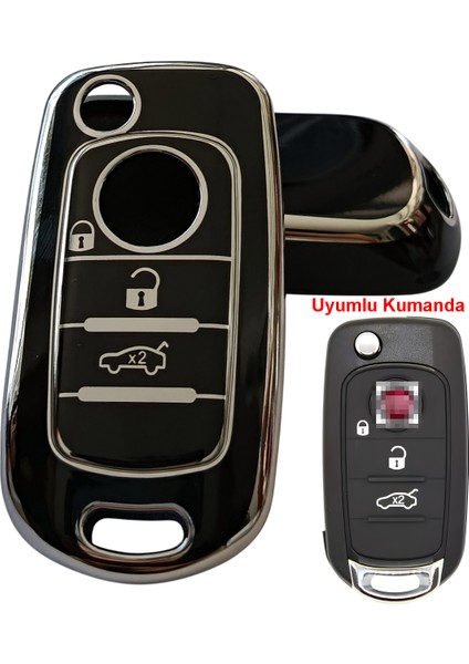 Fiat Egea Uyumlu Nano Anahtar Kumanda Kılıfı Oto Anahtarlık 3 Tuşlu Siyah Silver