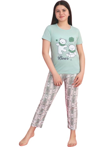 Faryakids Pamuklu Kısa Kollu Kedi Desenli Kız Çocuk Pijama Takımı fırsatları