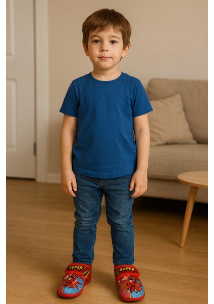 Süpermen Baskılı Cırtlı Erkek Çocuk Panduf