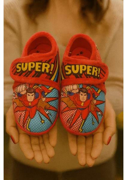 Süpermen Baskılı Cırtlı Erkek Çocuk Panduf fiyatları