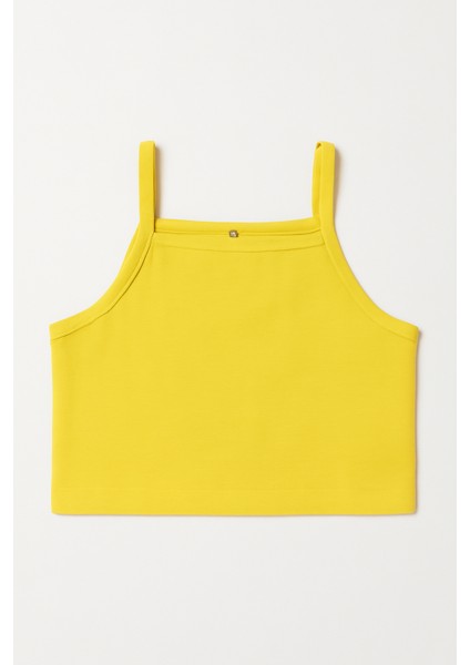 Kız Çocuk Pamuklu Sarı Askılı Crop T-Shirt