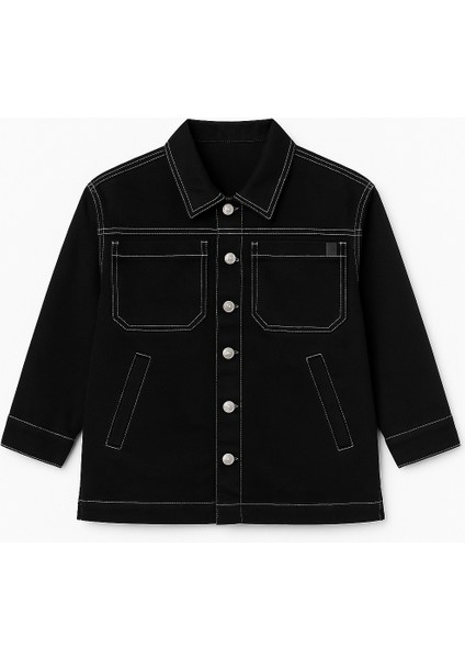 Kız Çocuk Kot Siyah Kontrast Dikişli Cepli Düğmeli Ceket fiyatları