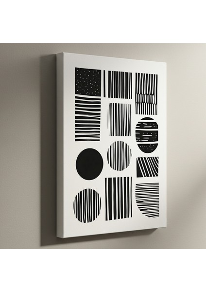 Soyut Siyah Beyaz Çizgi Desenli Modern Sanat Tablosu