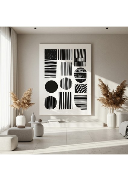 Soyut Siyah Beyaz Çizgi Desenli Modern Sanat Tablosu fırsatları