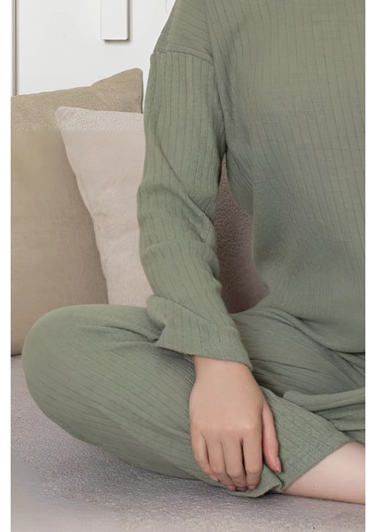Pamuklu Kalın Kışlık Interlok Şeritli Uzun Kollu Örme Pijama Takımı fiyatları