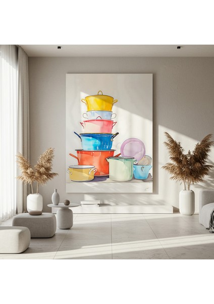Renkli Tencere Kompozisyonu Soyut Sanat Tablosu fırsatları
