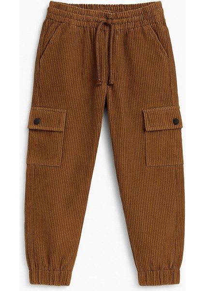 Erkek Çocuk Kahverengi Kadife Kargo Cepli Lastikli Pantolon