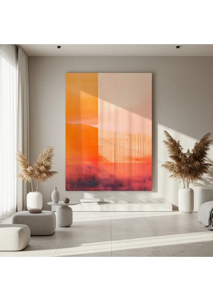 Soyut Ekspresyonist Tarzı Turuncu ve Pembe Tonlarında Modern Sanat Tablosu fırsatları