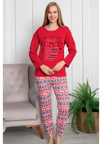 Pamuklu Desenli 2 Iplik Şardonlu Kalın Uzun Kollu Pijama Takımı
