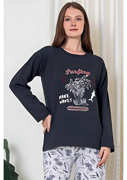 Pamuklu Desenli 2 Iplik Şardonlu Kalın Uzun Kollu Pijama Takımı fiyatları