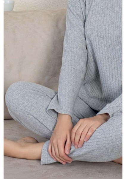 Pamuklu Kalın Kışlık Interlok Şeritli Uzun Kollu Örme Pijama Takımı fiyatları