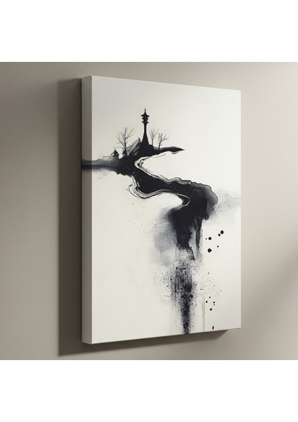 Doğu Esintili Soyut Siyah Beyaz Tablo